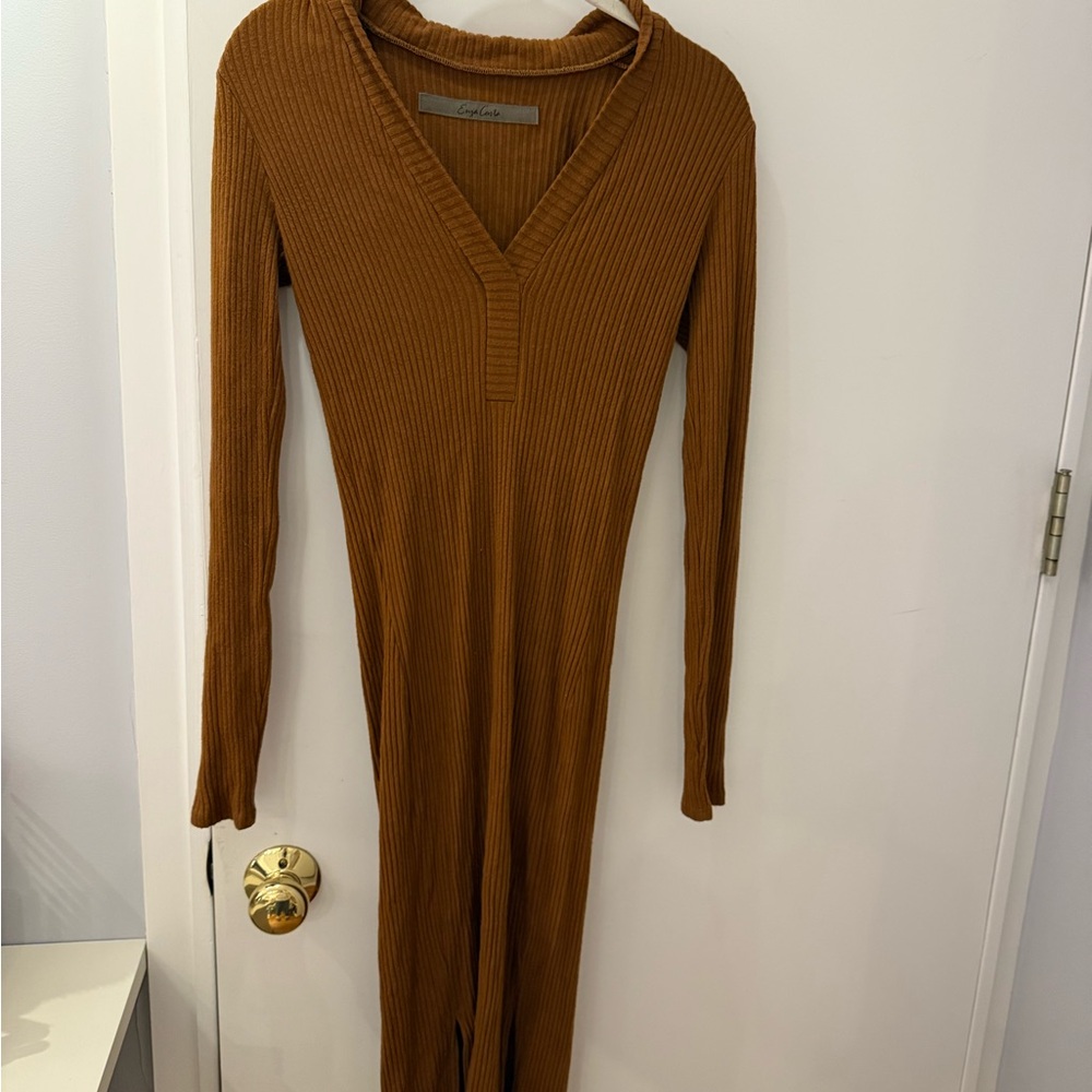 Enza Costa Brown Ribbed Knit Dress